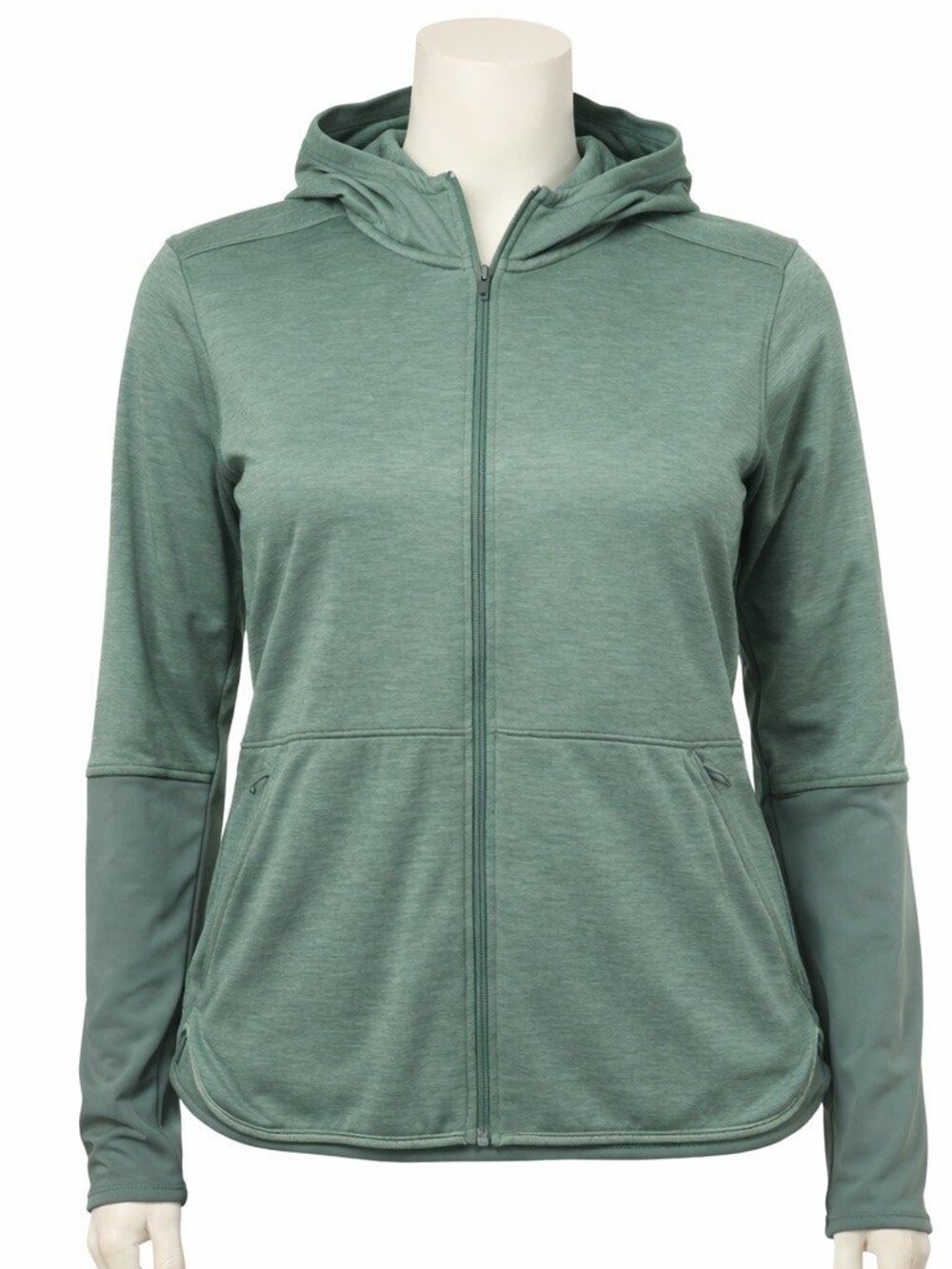 Columbia Women's Hooded Fleece Jacket L Green Zippered Pockets Ribbed Cuffs